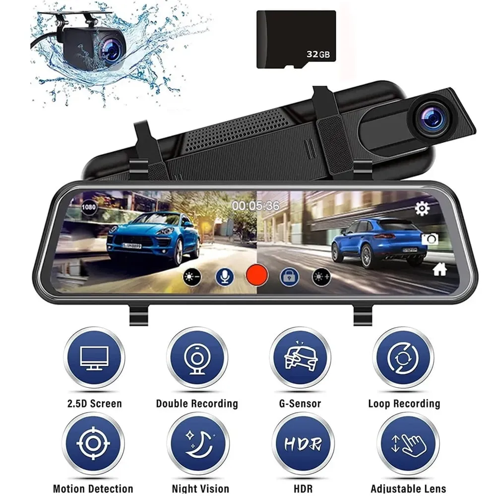 1080p Mirror Dash Cam with Backup Camera - Electronics for Commuter Cars