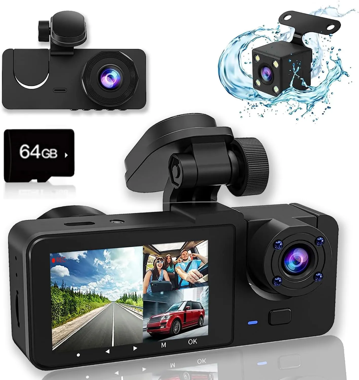 3-Channel 4K Dash Cam (Front/Rear/Cabin) - Electronics for Rideshare Drivers