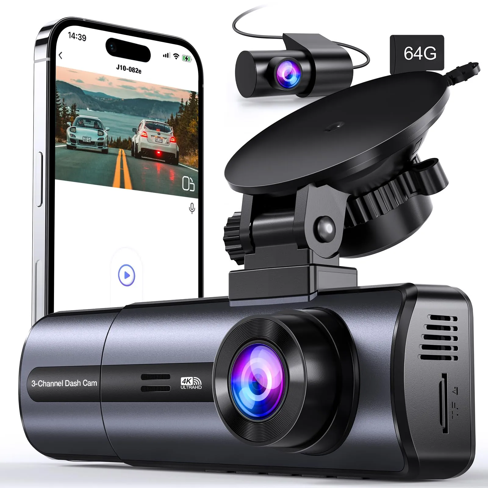 3-Channel 4K Dash Cam (Front/Rear/Cabin) - view 4