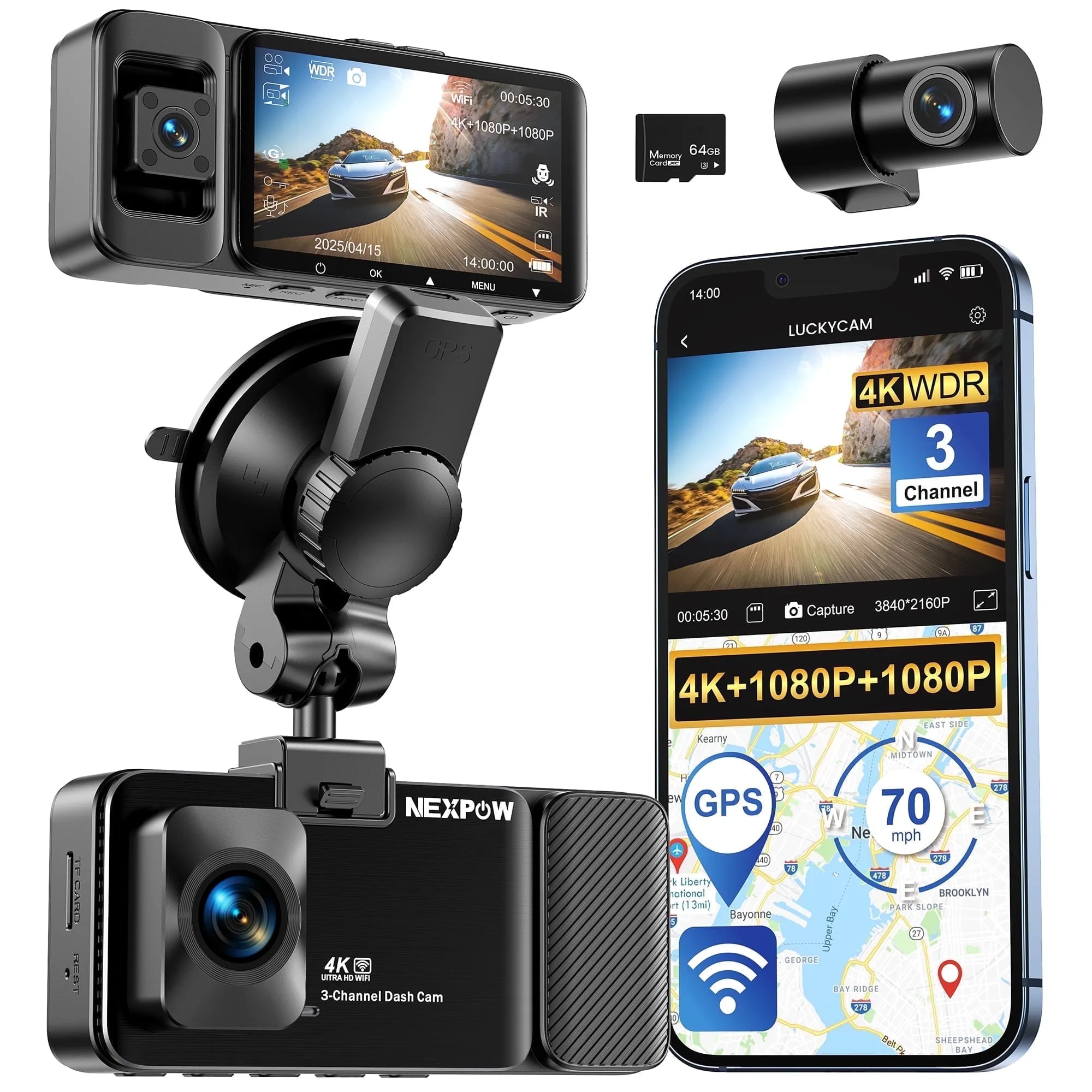 3-Channel 4K Dash Cam (Front/Rear/Cabin) - view 6