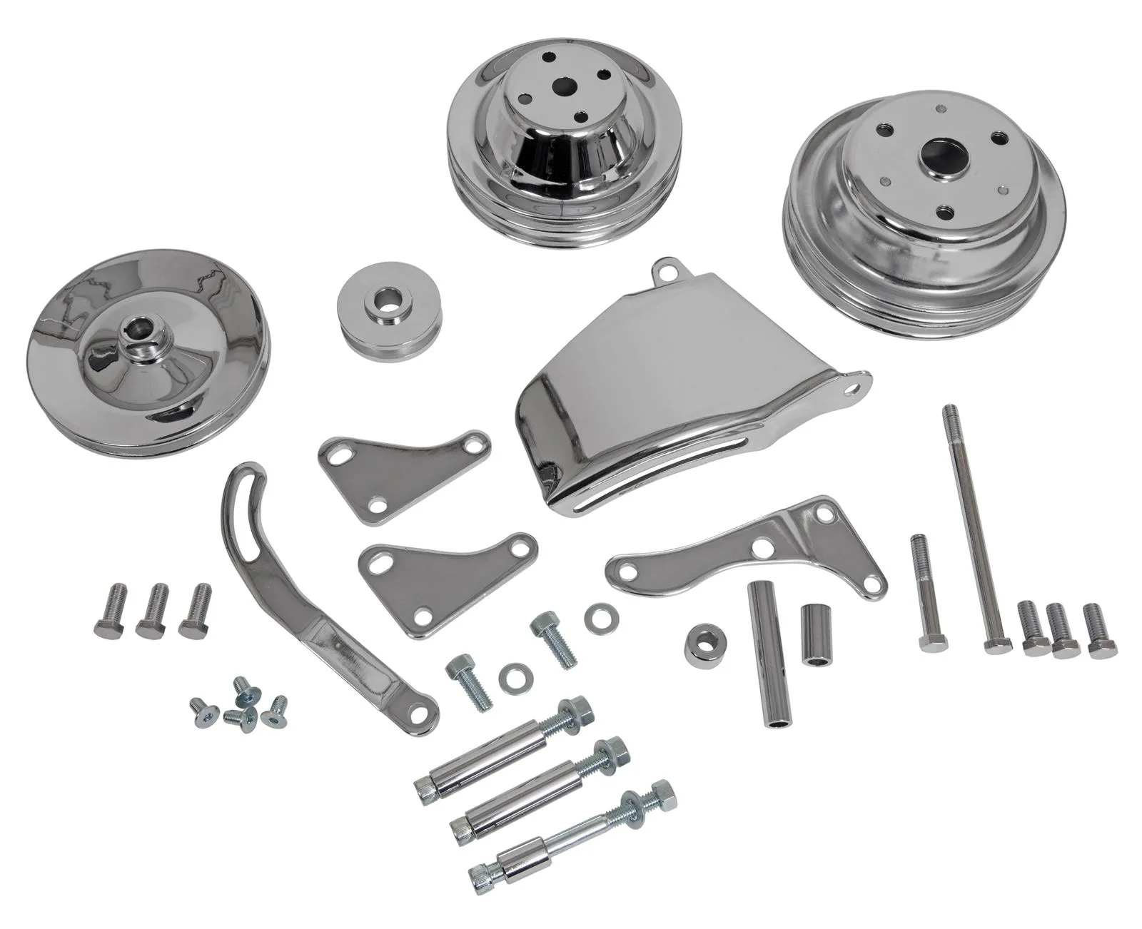 Chrome Engine Pulley Dress-Up Kit (V-Belt) - Engine Components for Classic Muscle V8