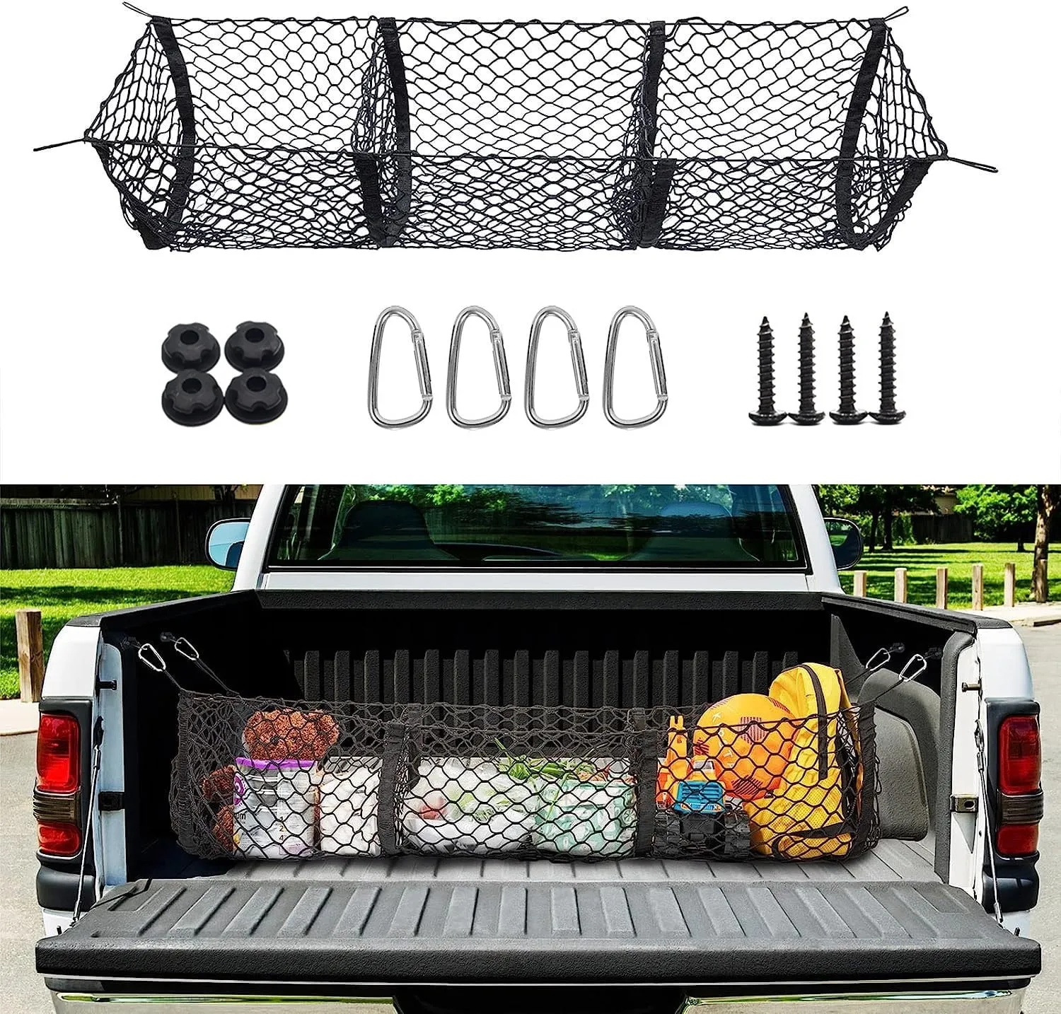 Heavy-Duty Trunk Cargo Net Organizer Set - Interior for Rideshare/Family Cars