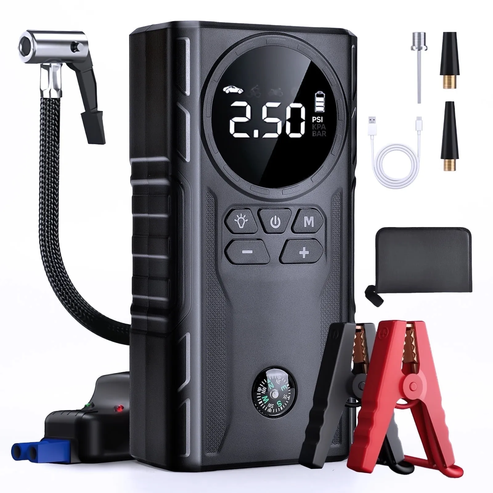 Portable Electric Tire Inflator & Battery Jump Box - Towing & Utility for Roadside Safety